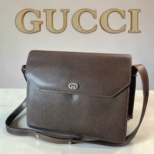 GUCCI Vintage Brown Leather Flap Accordian Style Shoulder Bag Preloved